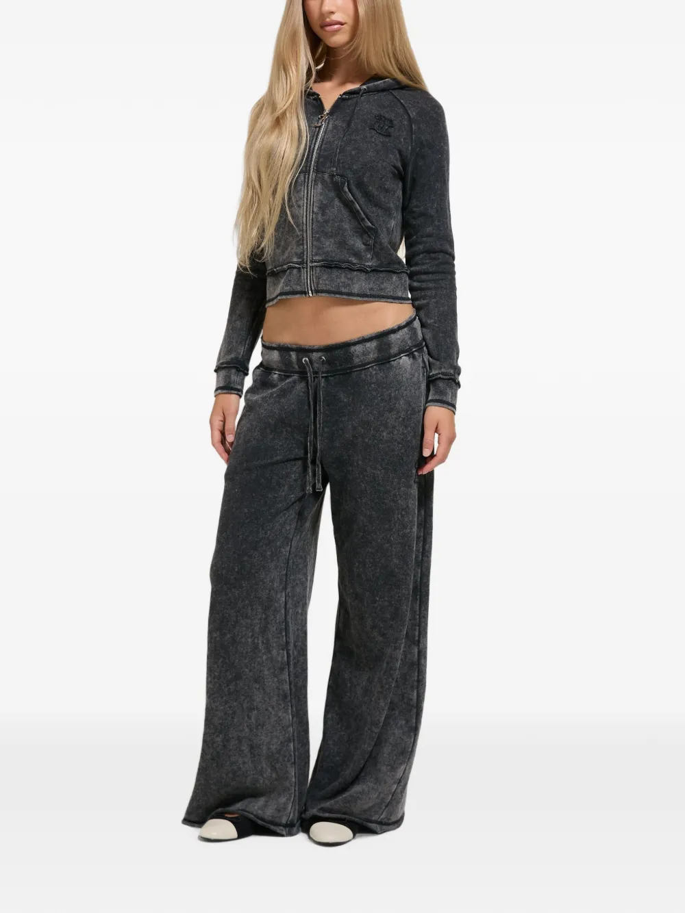Juicy Couture Hoodie met acid-wassing en logo-applicatie Zwart