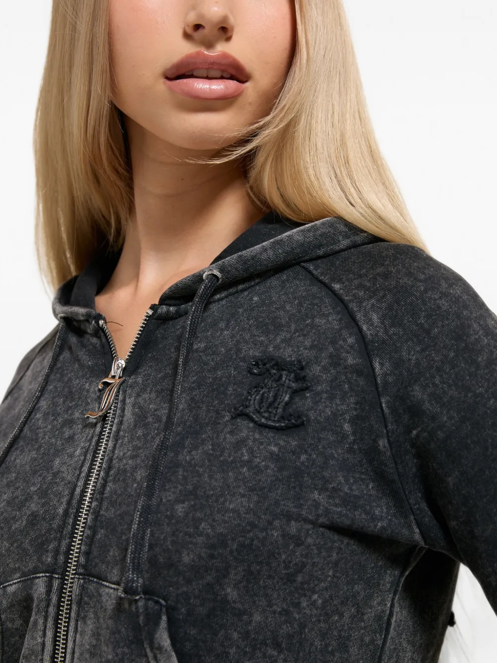 Juicy Couture Hoodie met acid-wassing en logo-applicatie Zwart