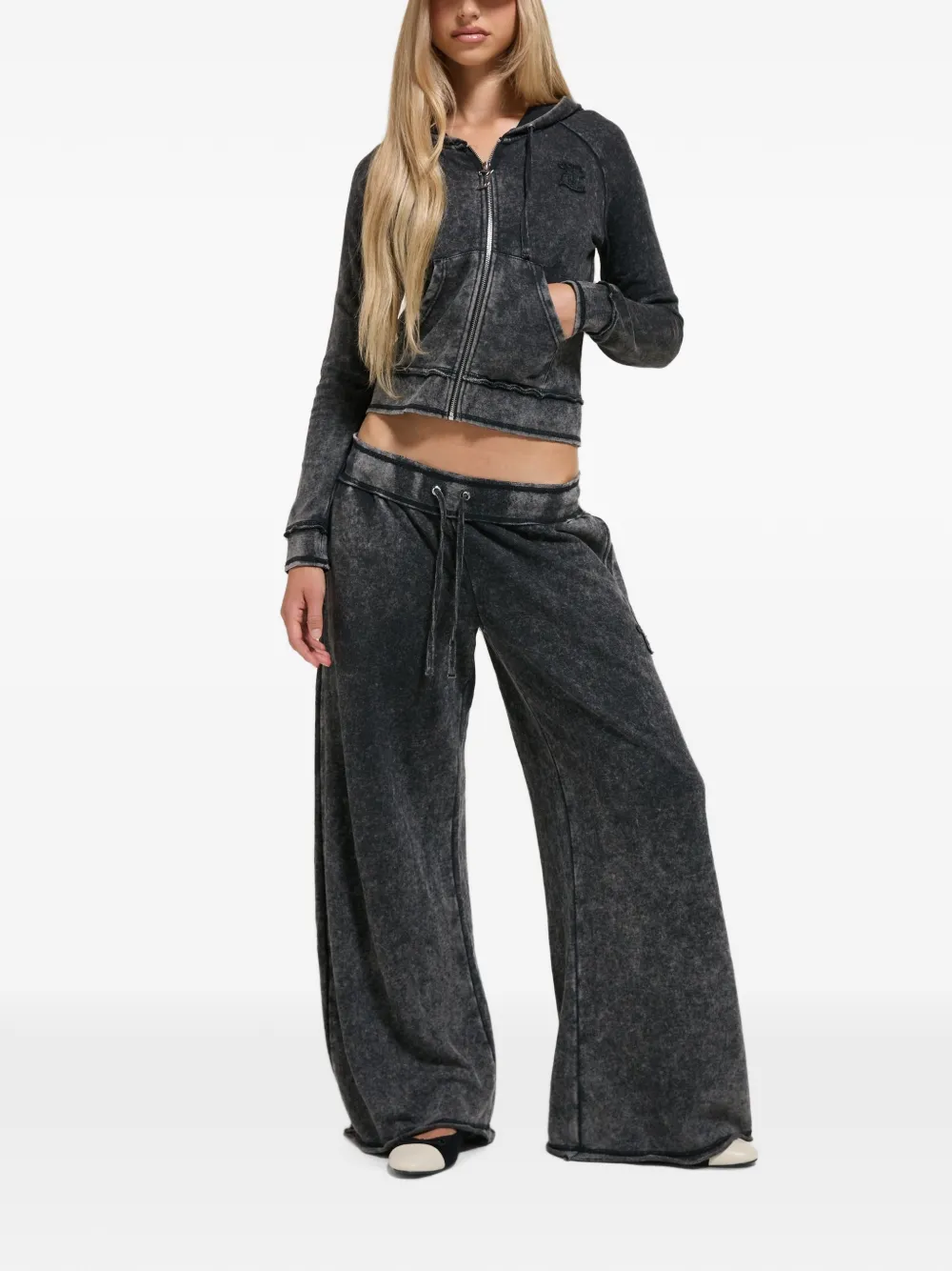 Juicy Couture Hoodie met acid-wassing en logo-applicatie Zwart