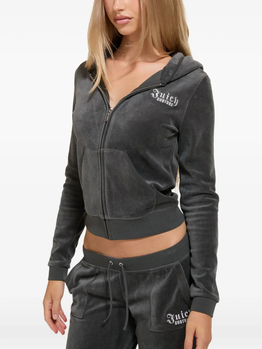 Juicy Couture Robyn verfraaide hoodie van velours Grijs