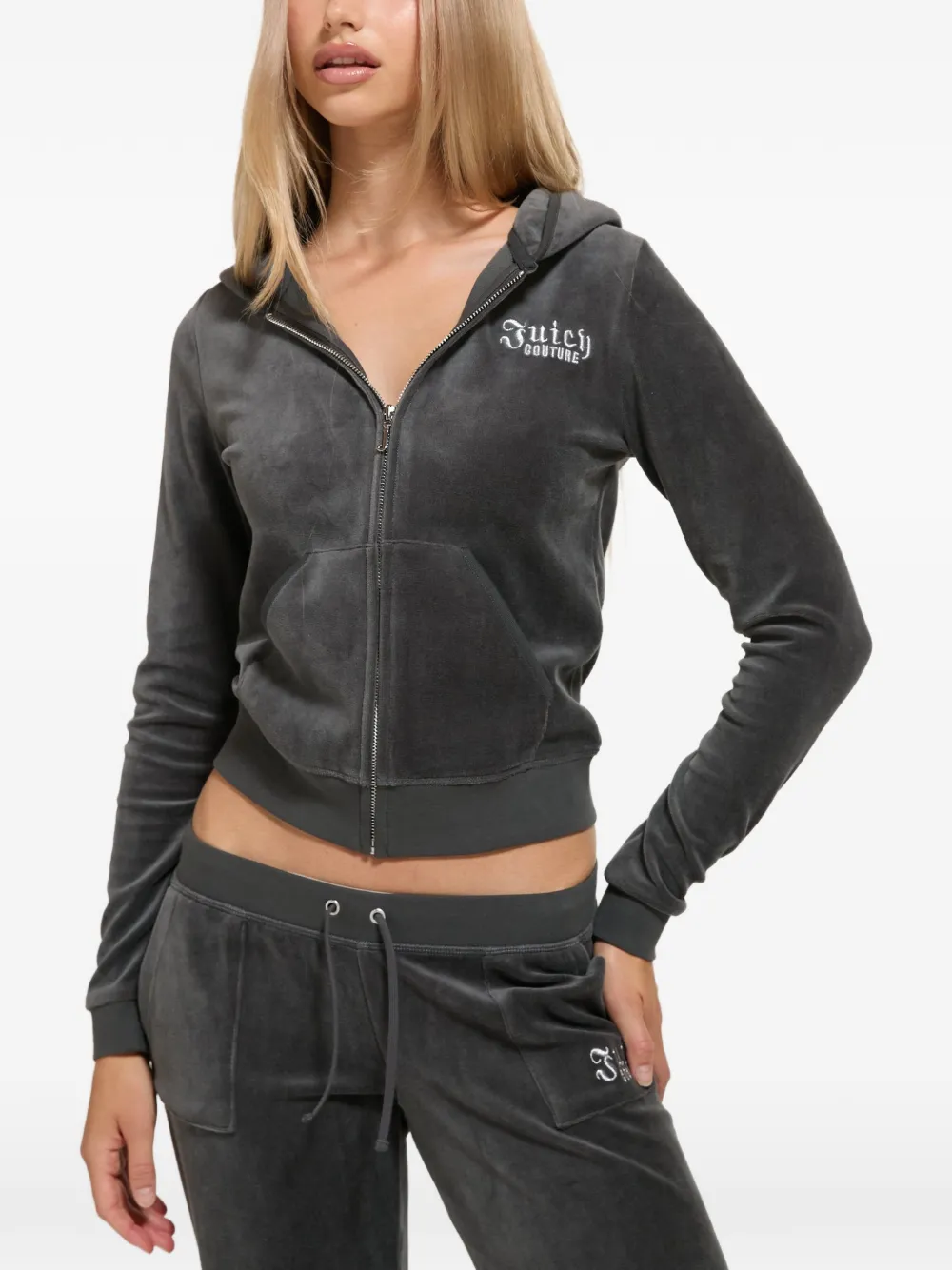 Juicy Couture Robyn verfraaide hoodie van velours Grijs