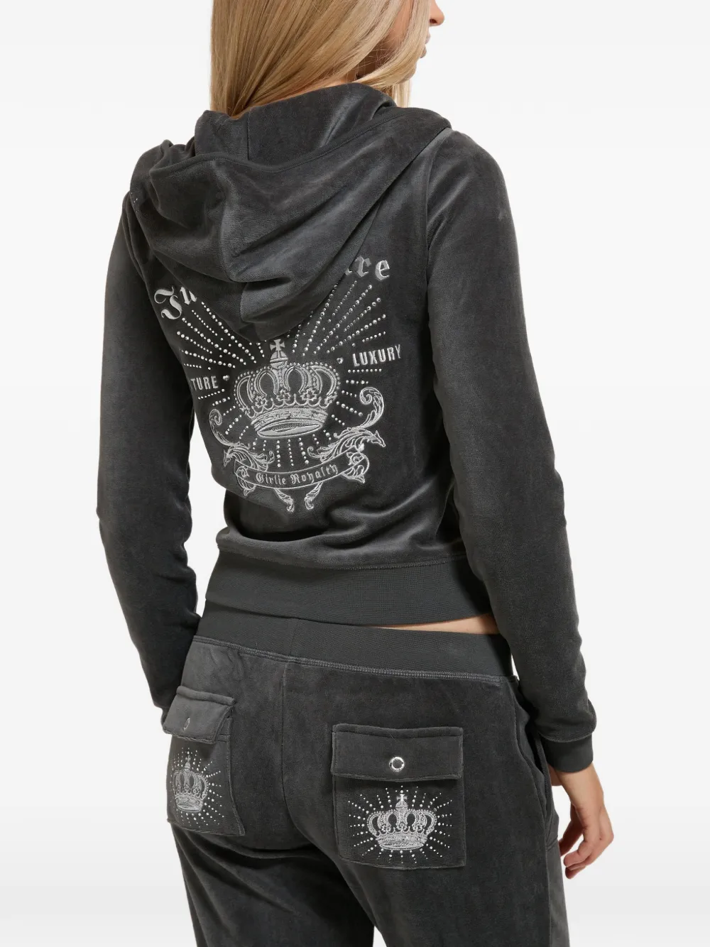 Juicy Couture Robyn verfraaide hoodie van velours Grijs