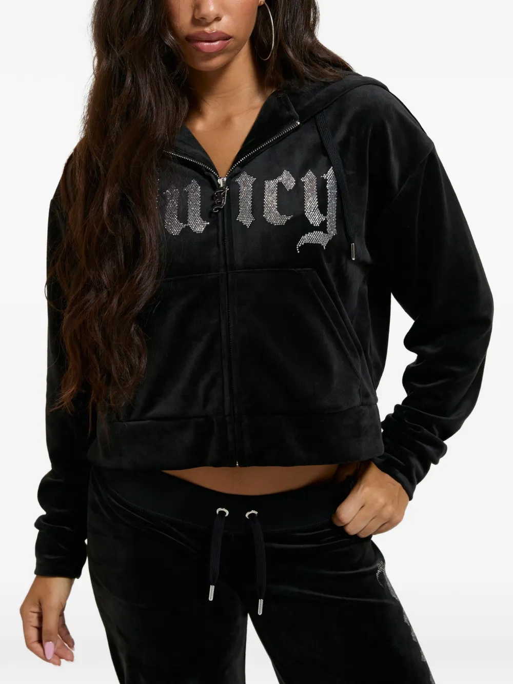 Juicy Couture Old Gothic cropped hoodie Zwart