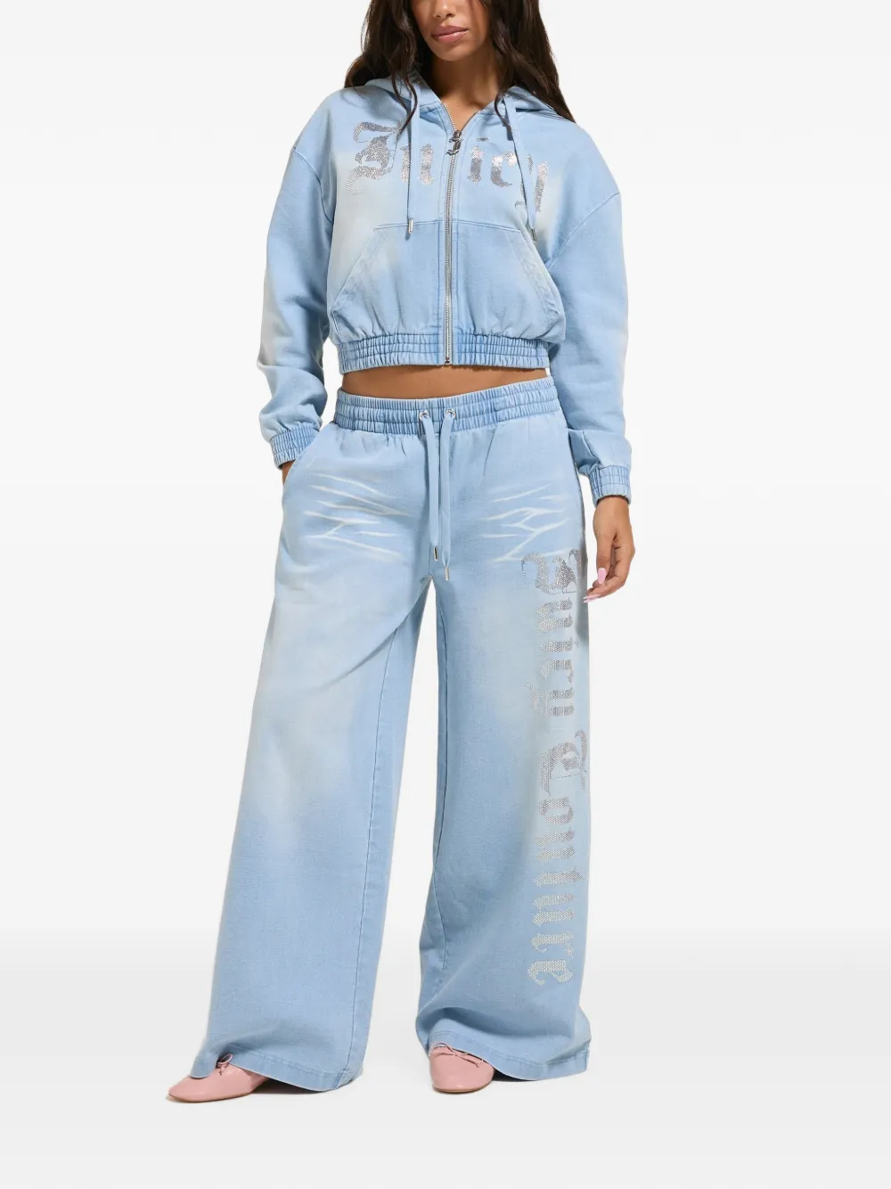 Juicy Couture Trainingsbroek met wijde pijpen verfraaid met logo Blauw
