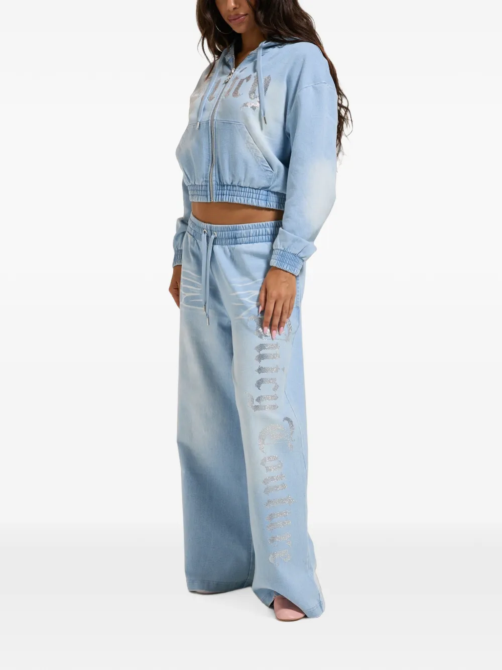 Juicy Couture Gesmockte hoodie met logo van stras Blauw