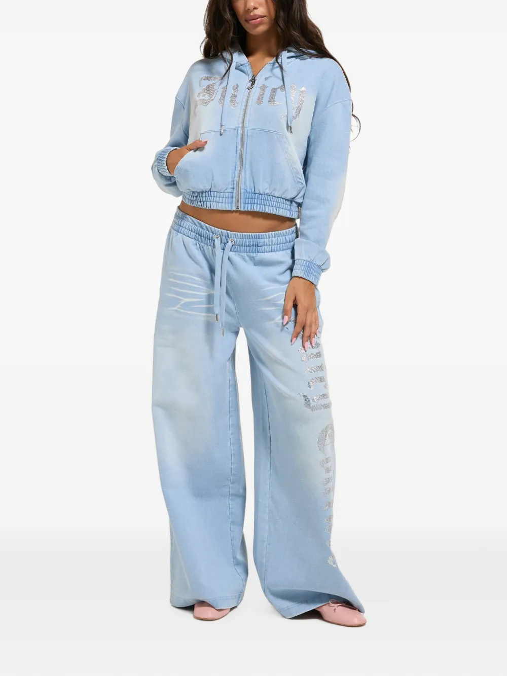 Juicy Couture Gesmockte hoodie met logo van stras Blauw