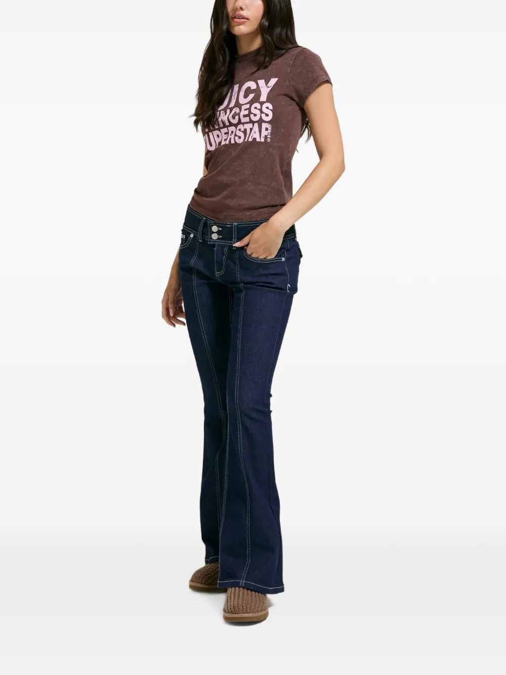 Juicy Couture T-shirt met acid-wassing en tekst-print Bruin