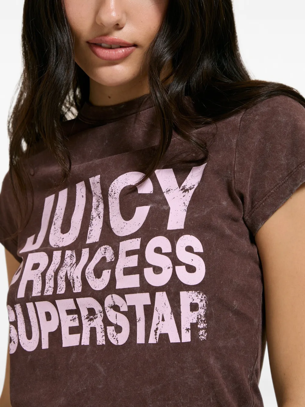 Juicy Couture T-shirt met acid-wassing en tekst-print Bruin