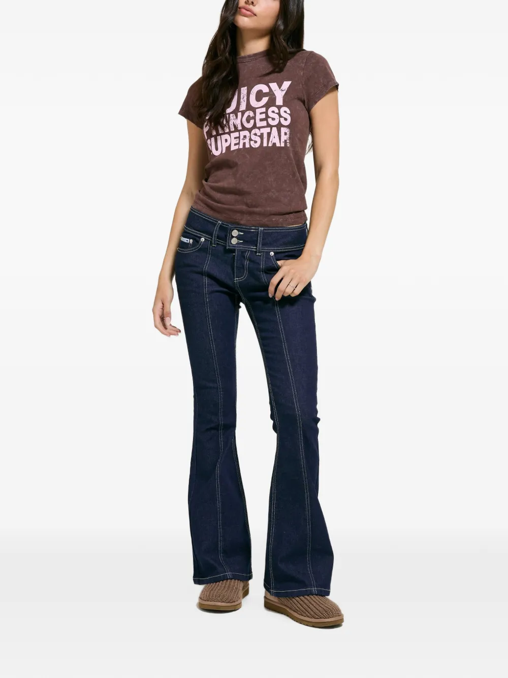 Juicy Couture T-shirt met acid-wassing en tekst-print Bruin