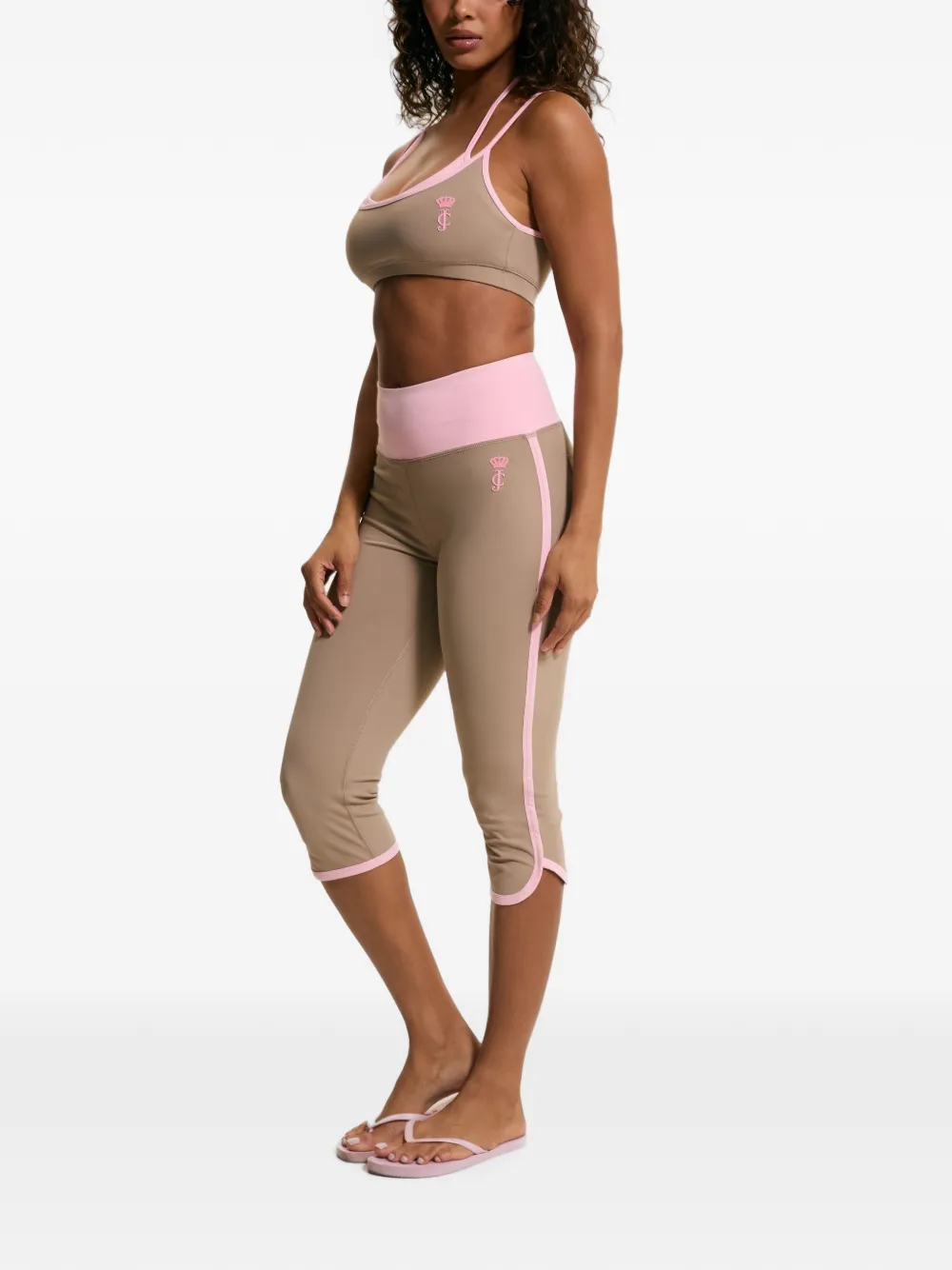 Juicy Couture Legging met geborduurd logo en contrasterende afwerking Beige