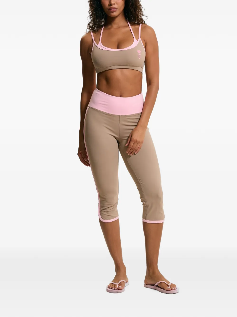 Juicy Couture Legging met geborduurd logo en contrasterende afwerking Beige