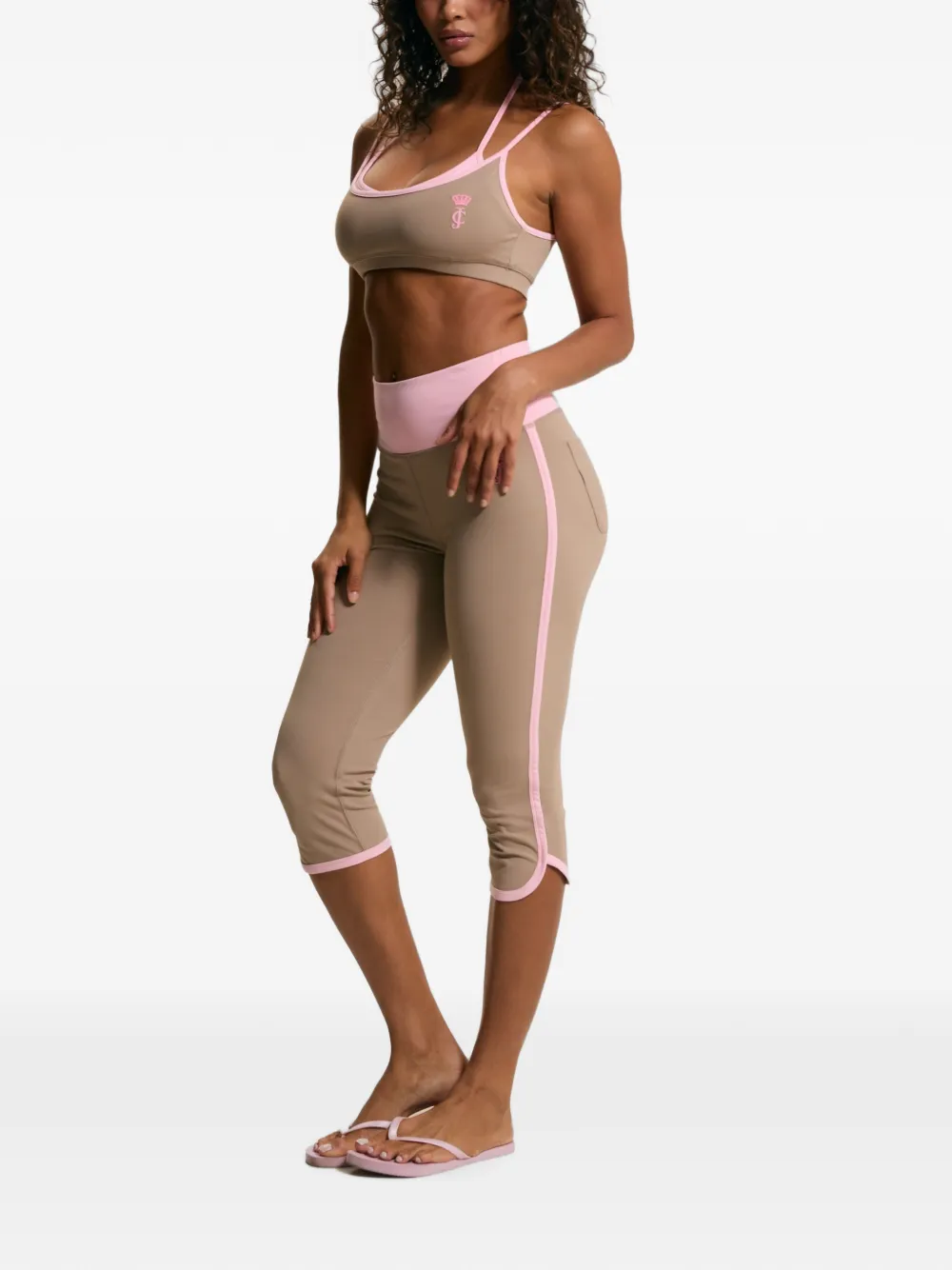 Juicy Couture Legging met geborduurd logo en contrasterende afwerking Beige