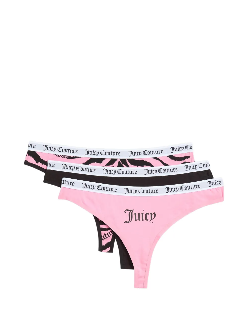 Juicy Couture tiger-print logo-waistband thongs (set of three) - Rosa