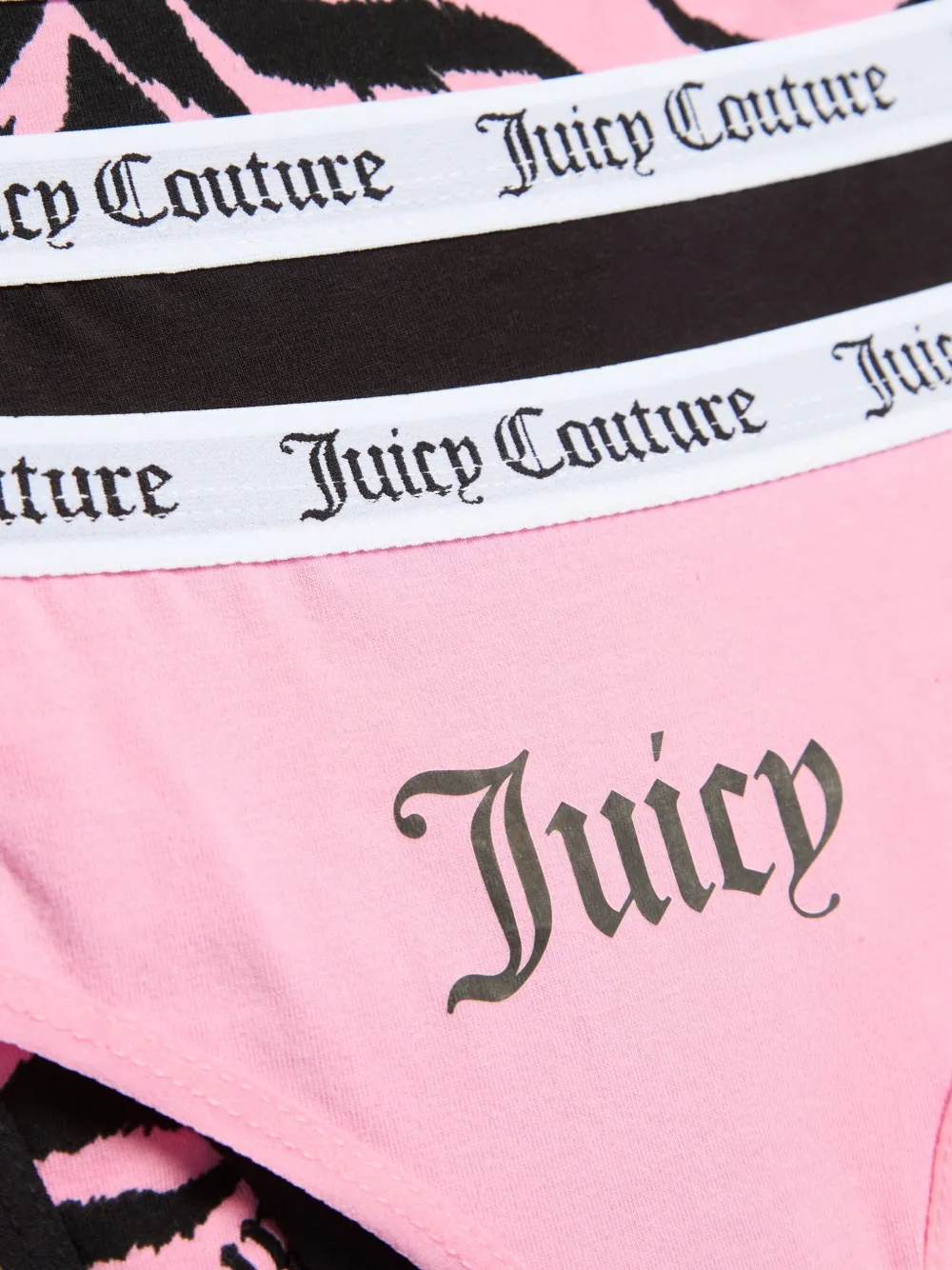 Juicy Couture Drie strings met logoband en tijger-print Roze
