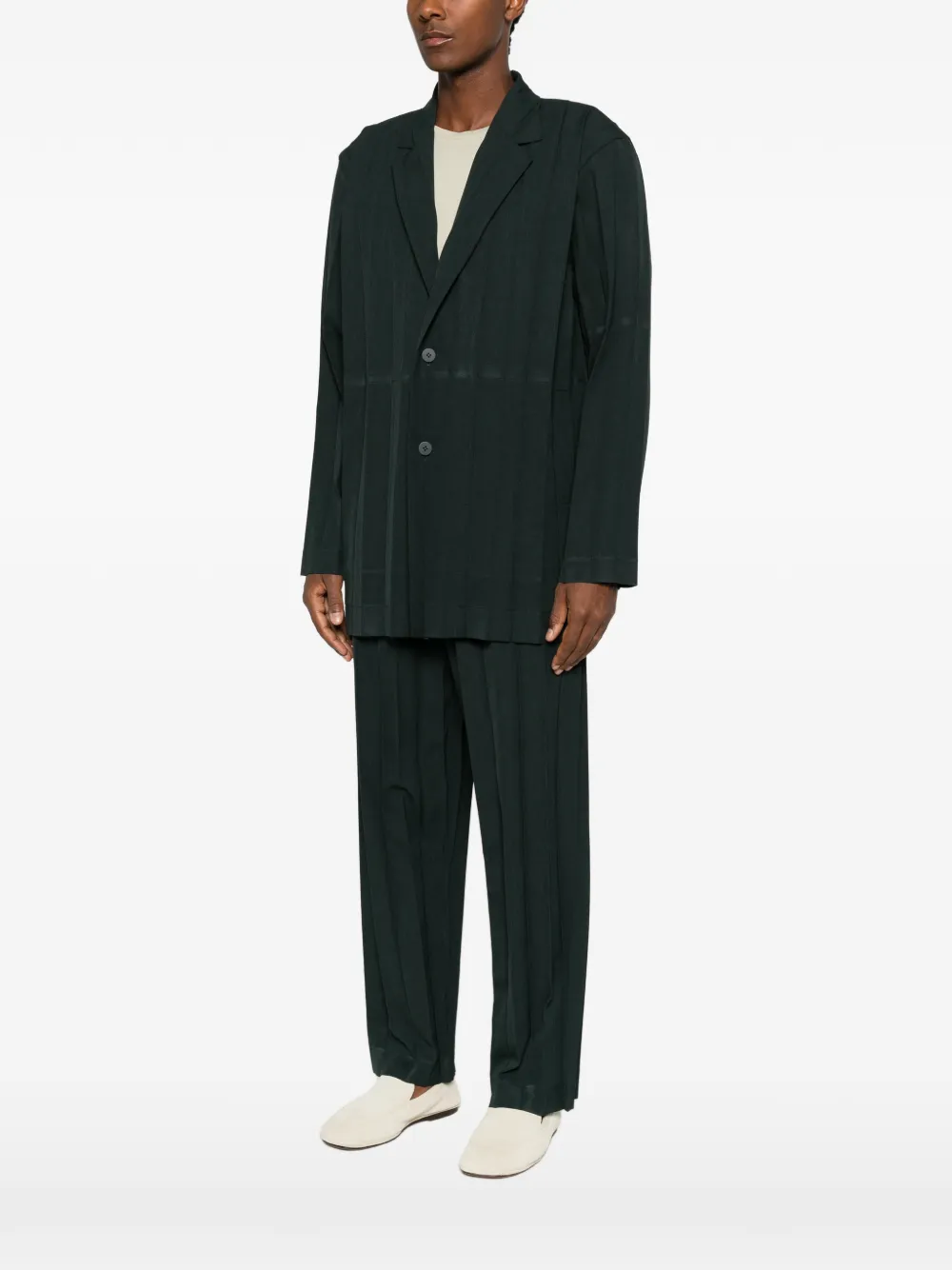 Homme Plissé Issey Miyake Jack met gekerfde revers en plooien Groen