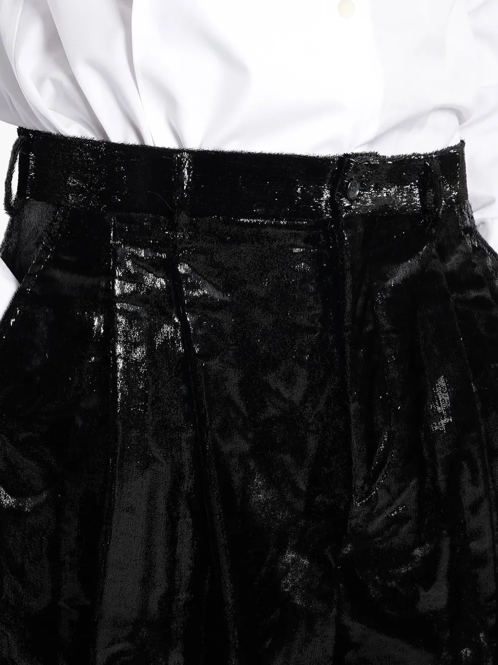 Comme des Garçons Homme Plus Geplooide shorts met gecoate afwerking Zwart