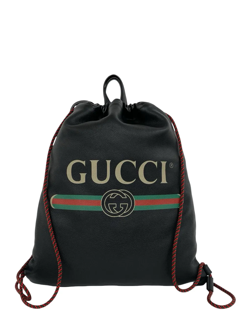 Gucci Pre-Owned 2000-2015 Grained Calfskin Web Logo Drawstring backpack - Black