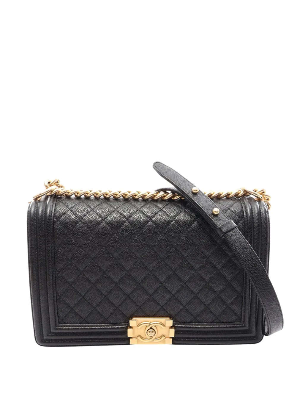 CHANEL Pre-Owned 2016-2017 Large Quilted Caviar Boy Flap crossbody bag - Nero