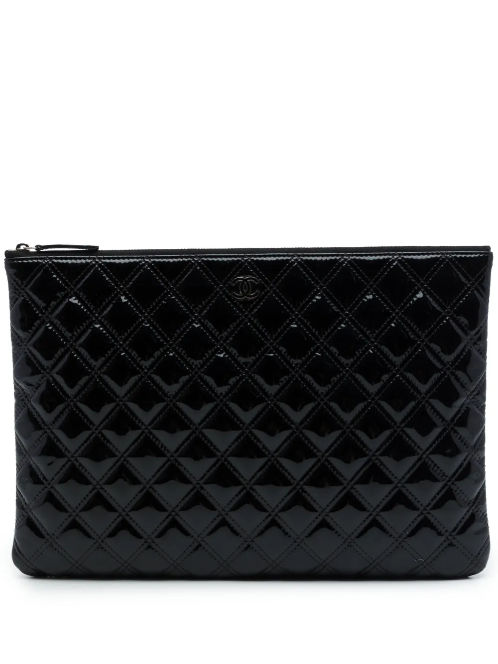 CHANEL Pre-Owned 2014-2015 Large Quilted Patent Double Stitch O Case clutch bag - Nero