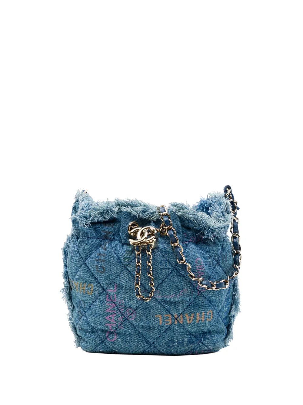 CHANEL Pre-Owned 2021-2026 Small Quilted Denim Mood with Chain bucket bag - Blu