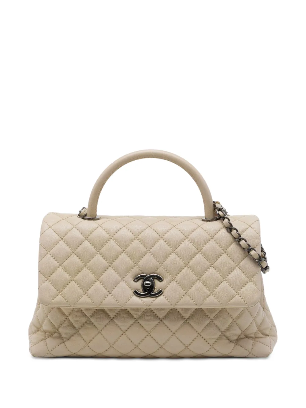 CHANEL Pre-Owned 2016-2026 Large Quilted Caviar Coco Top Handle Bag satchel - Neutrals