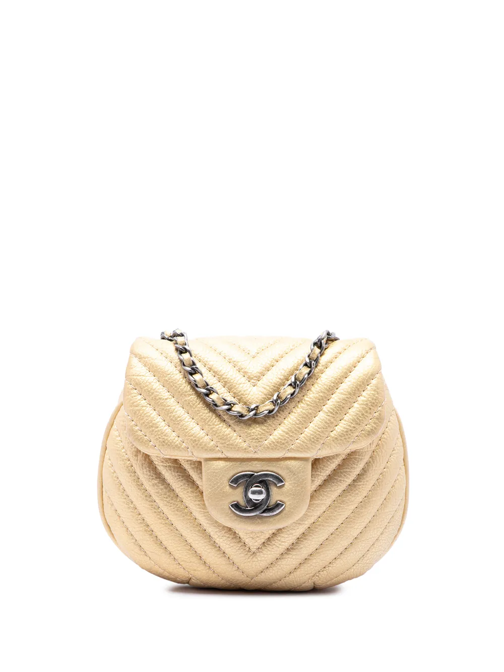CHANEL Pre-Owned 2014-2015 CC Chevron Metallic Aged Calfskin Bubble Flap crossbody bag - Gold