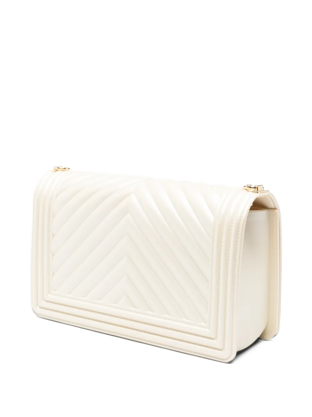 Marc Ellis Medium Flat 27 gewatteerde schoudertas met chevron-patroon Beige