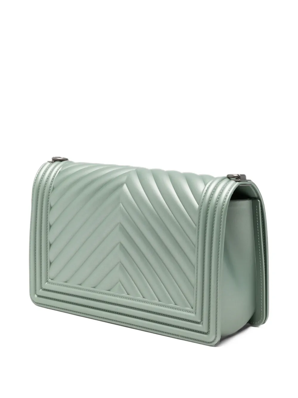 Marc Ellis Medium Flat 27 gewatteerde schoudertas met chevron-patroon Groen