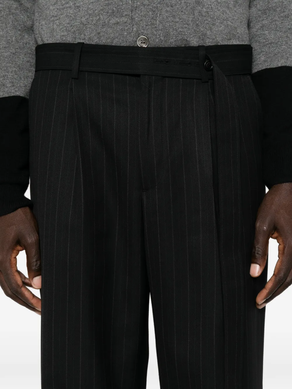 TONYWACK Broek met krijtstreep en ceintuur Zwart