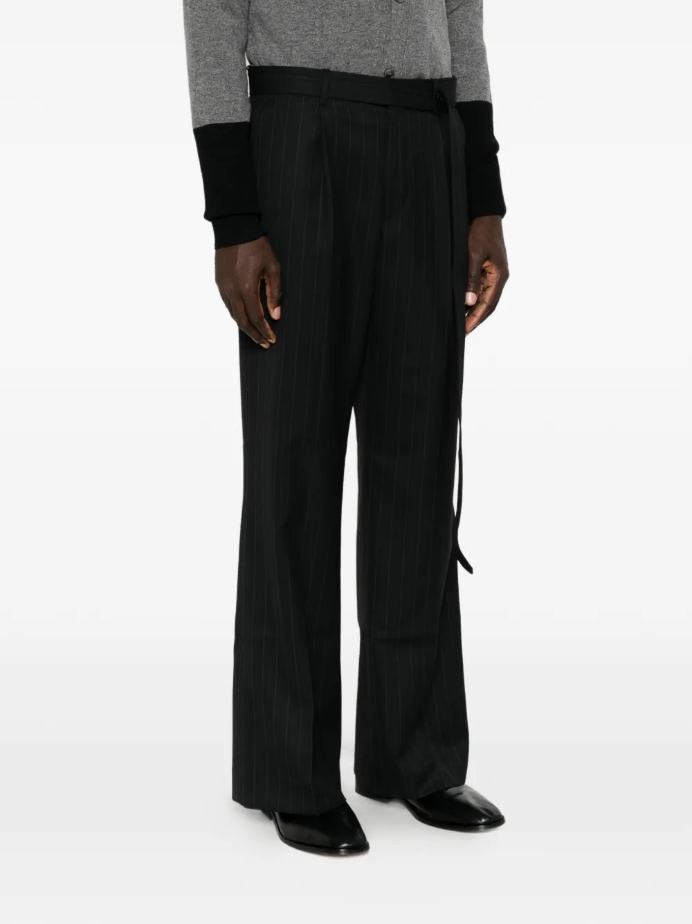 TONYWACK Broek met krijtstreep en ceintuur Zwart