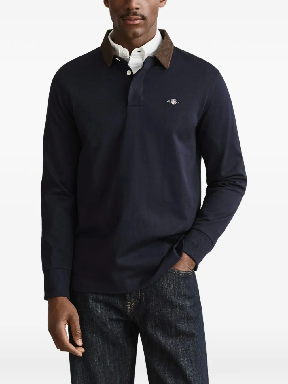 Gant Poloshirt met ribfluwelen kraag en lange mouwen Blauw