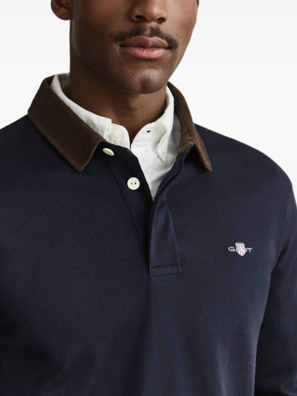 Gant Poloshirt met ribfluwelen kraag en lange mouwen Blauw