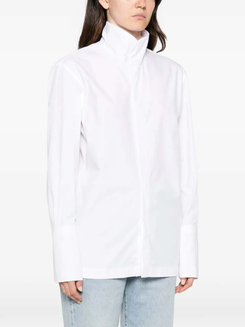 THELATEST Edith blouse met hoge hals en lange mouwen Wit