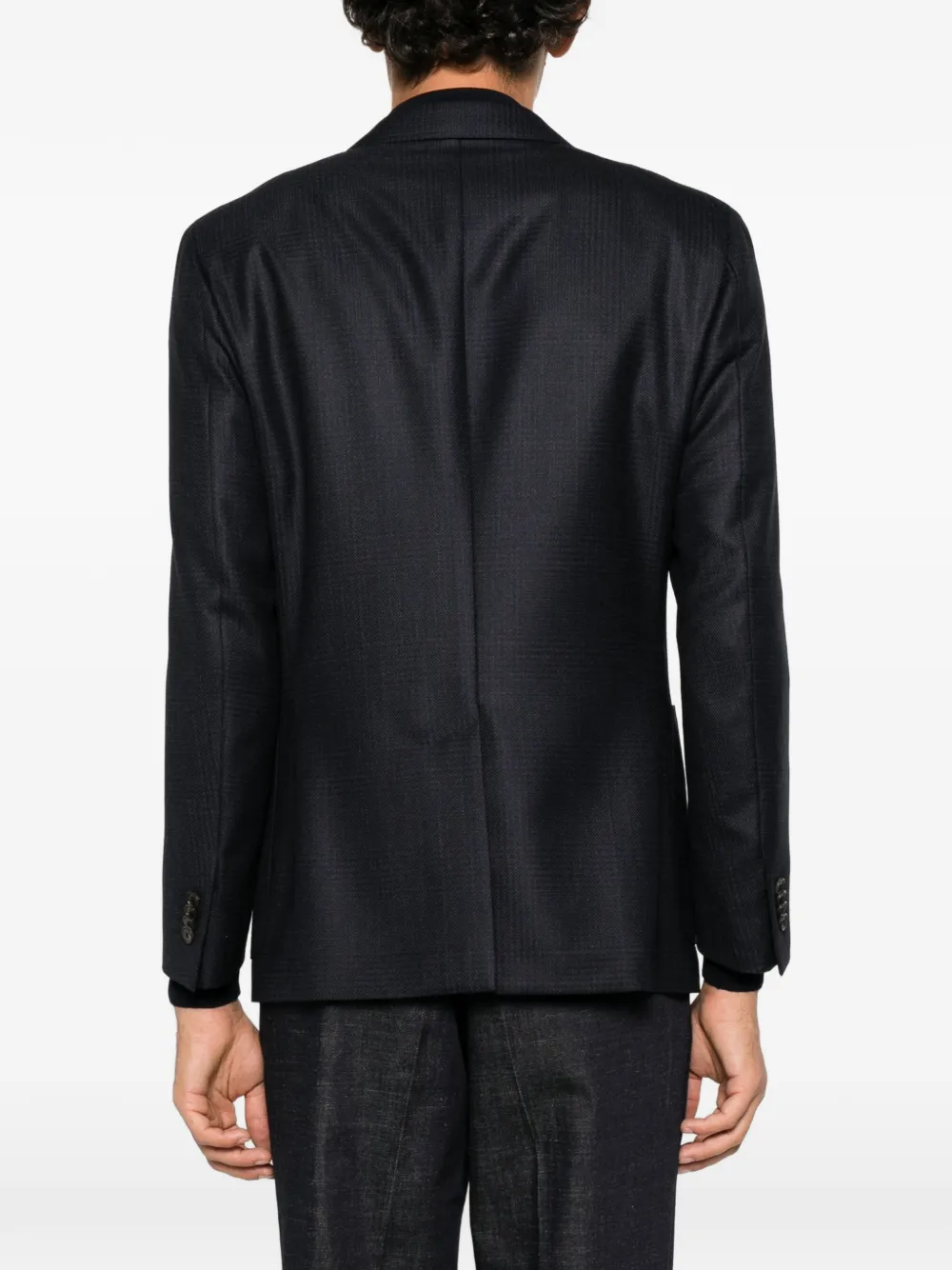 Corneliani double-breasted micro-check jacket Blauw