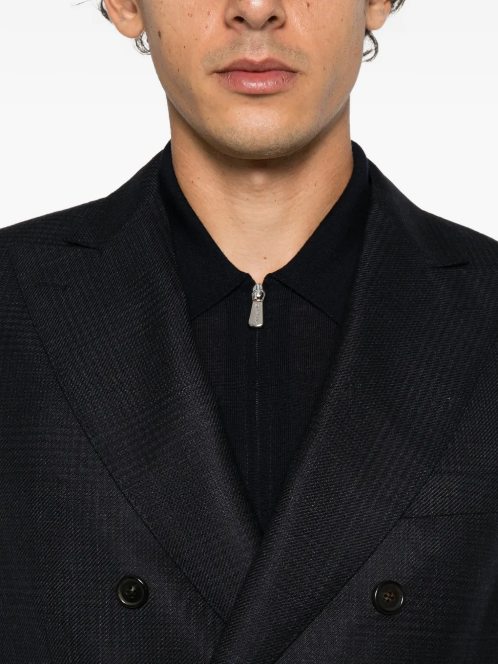 Corneliani double-breasted micro-check jacket Blauw