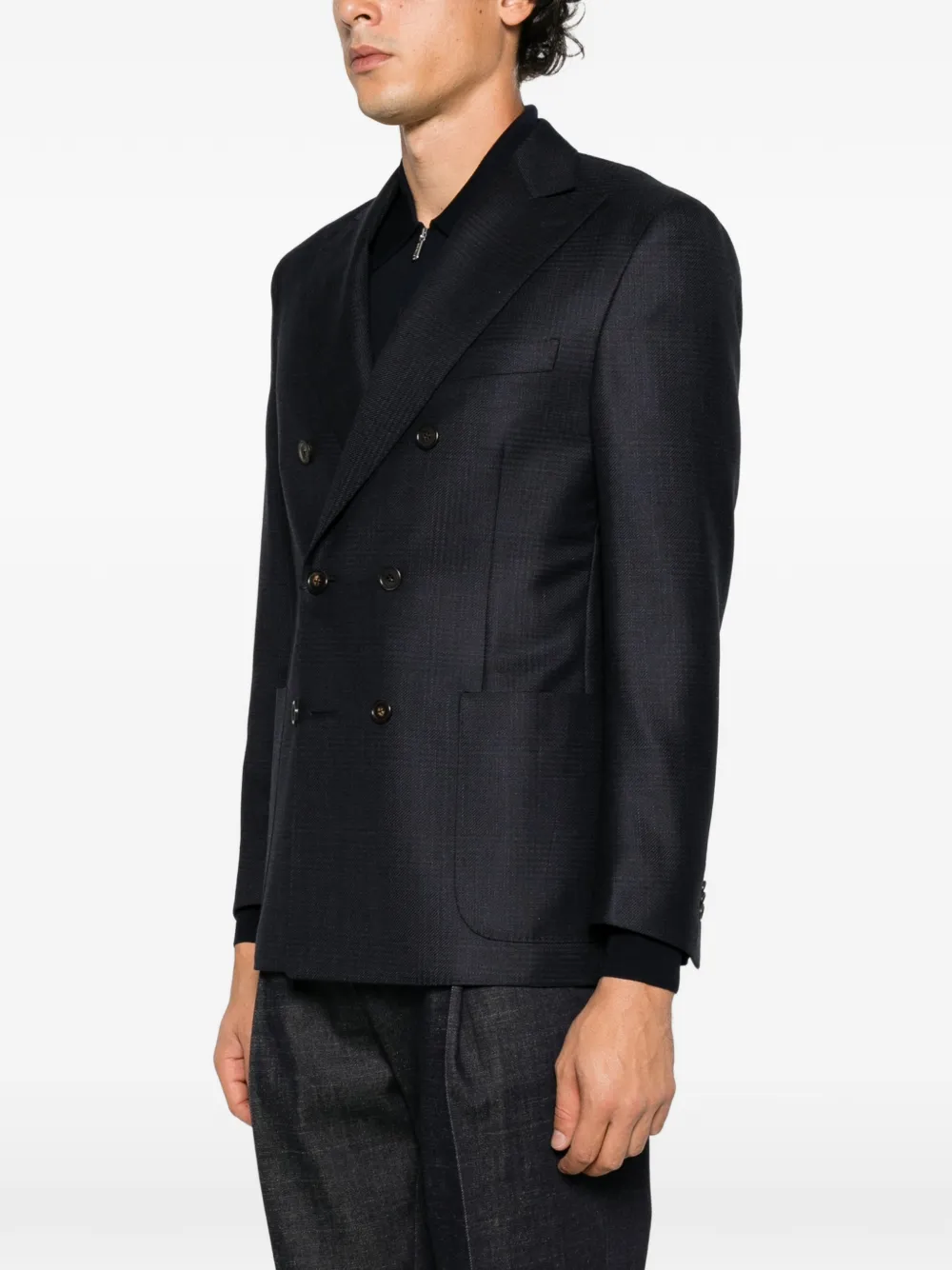 Corneliani double-breasted micro-check jacket Blauw