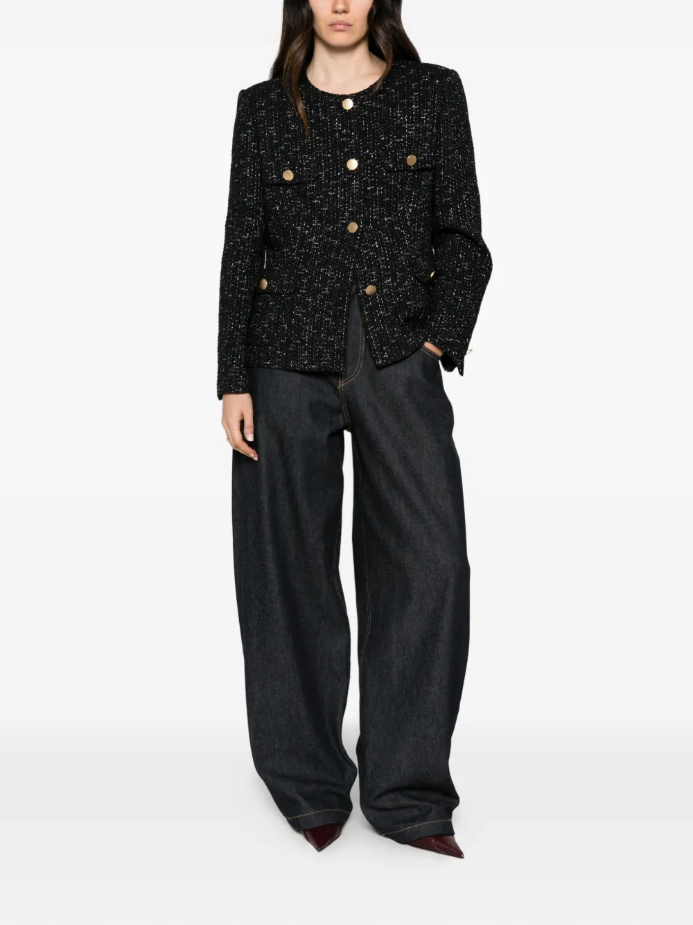 Tagliatore Jodie bouclé-knit button-up jacket Zwart