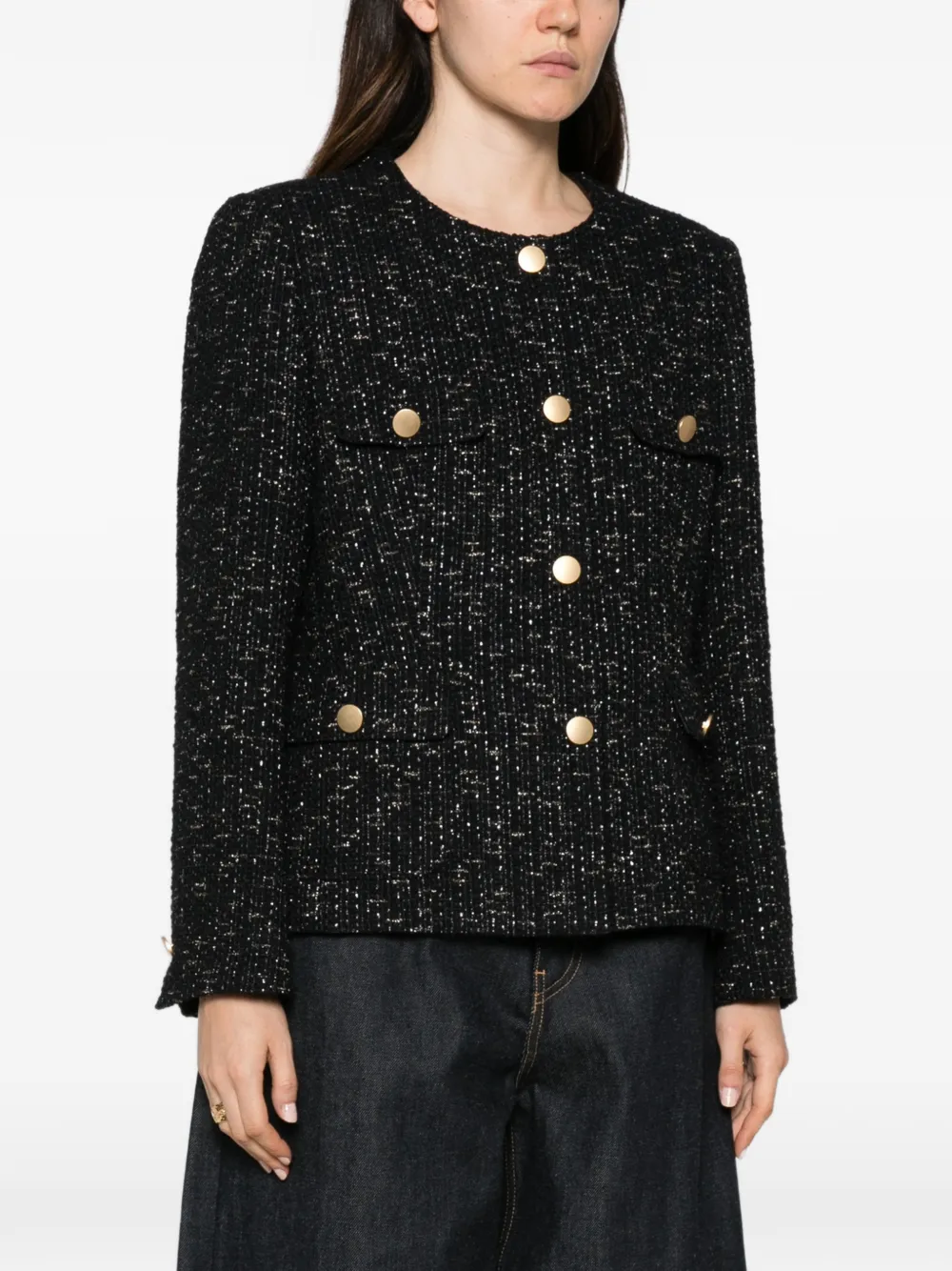 Tagliatore Jodie bouclé-knit button-up jacket Zwart