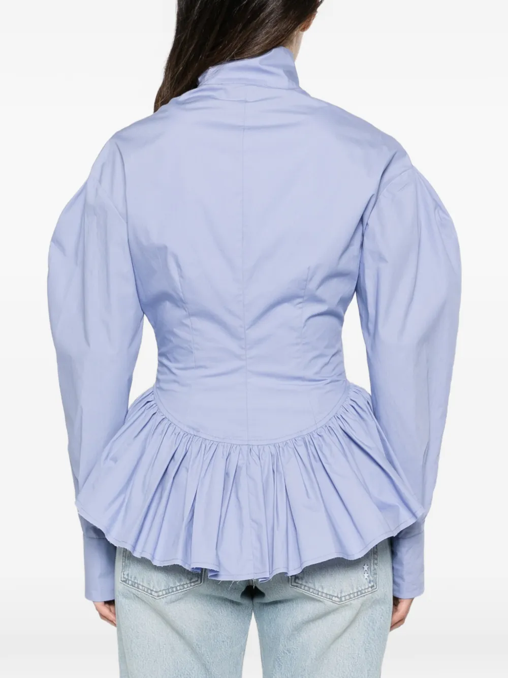 THELATEST Elaine blouse met pofmouwen en peplum-zoom Blauw