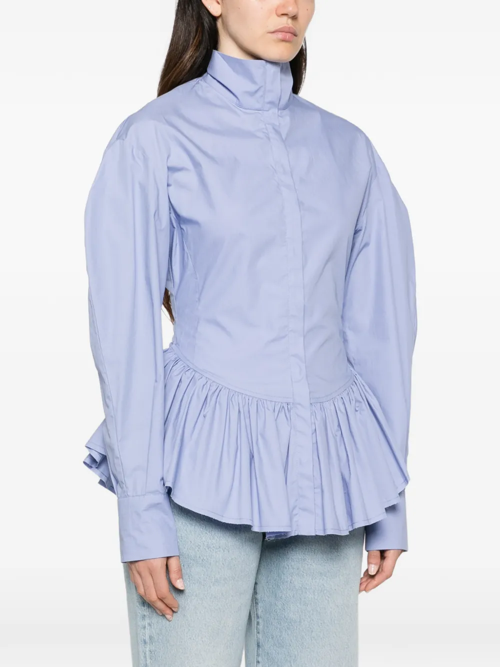 THELATEST Elaine blouse met pofmouwen en peplum-zoom Blauw