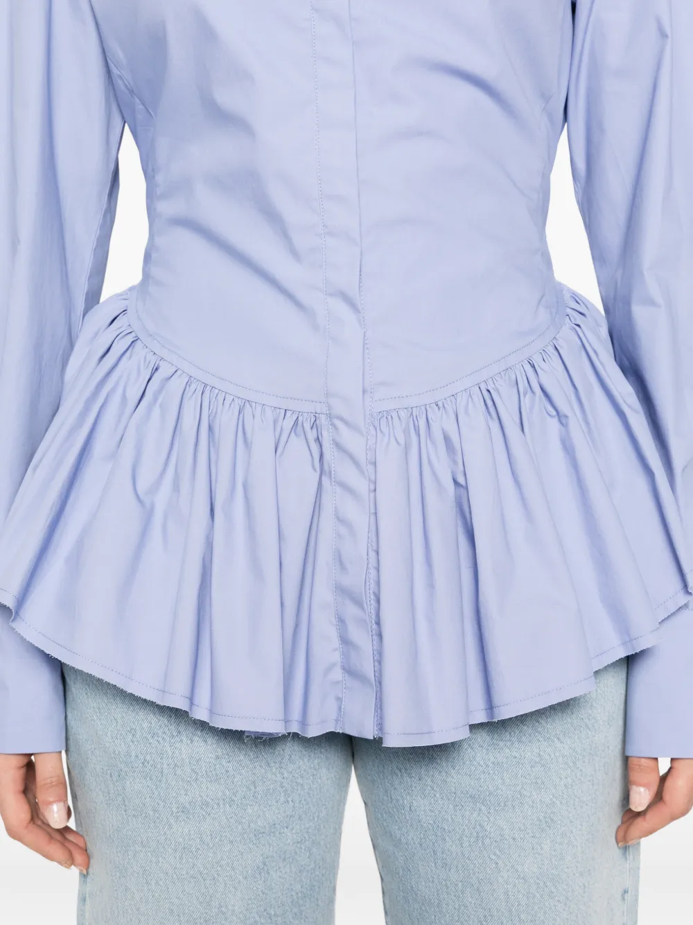THELATEST Elaine blouse met pofmouwen en peplum-zoom Blauw