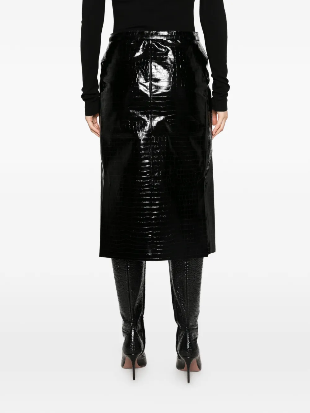 TOM FORD Midi-rok met ceintuur en krokodillen-effect Zwart