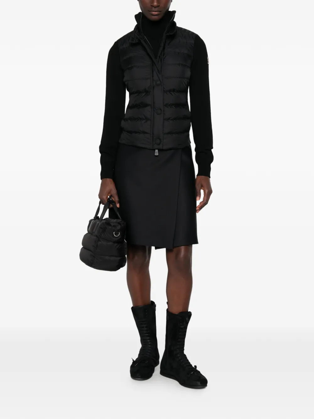 Moncler Grenoble Gewatteerd gebreid jack met vlakken Zwart