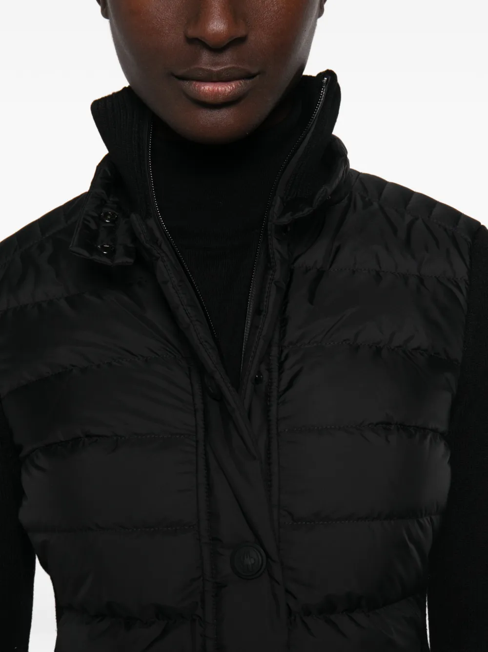 Moncler Grenoble Gewatteerd gebreid jack met vlakken Zwart