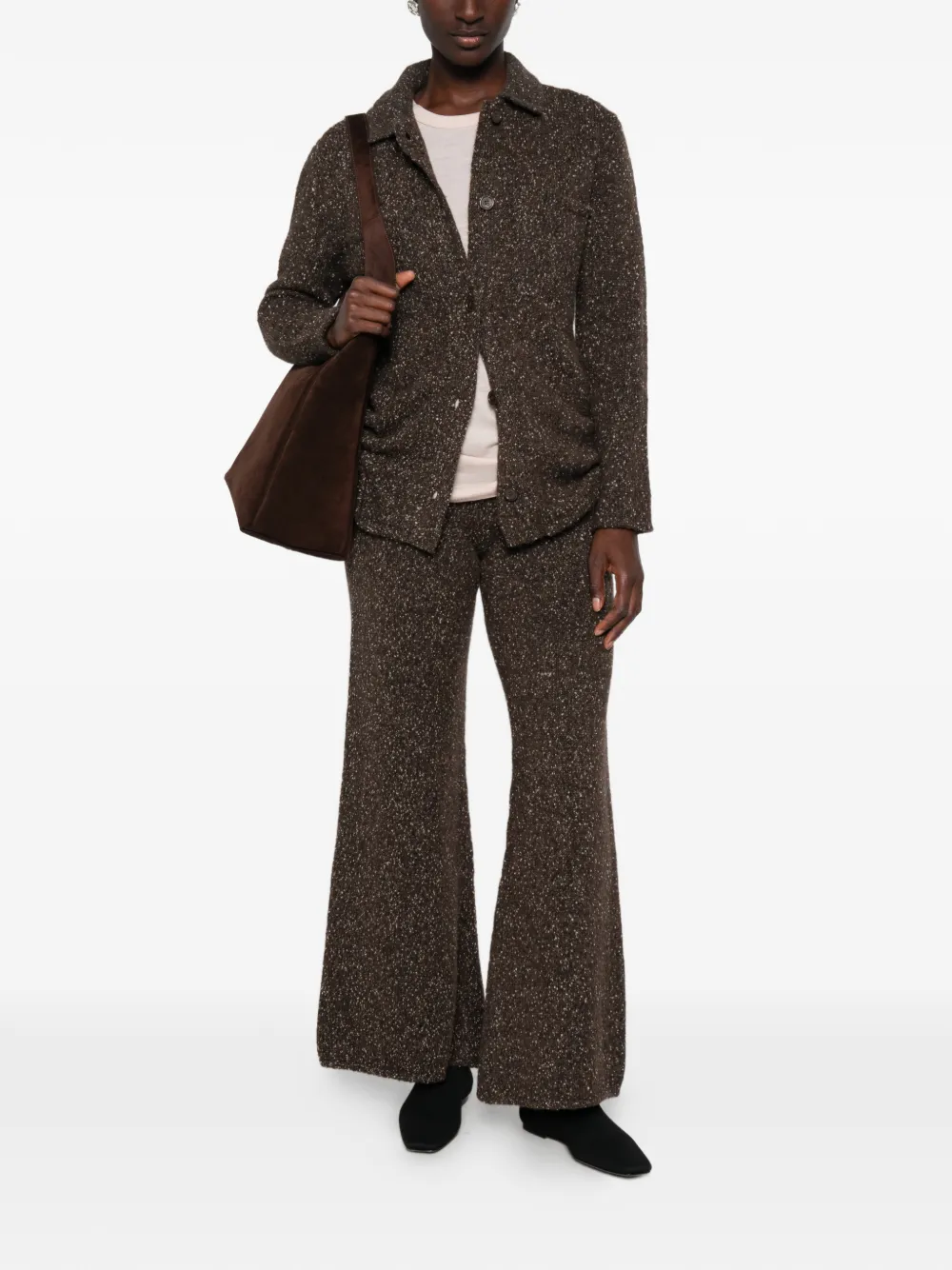 Ely Ely Flecked-knit Button-up Cardigan In Black