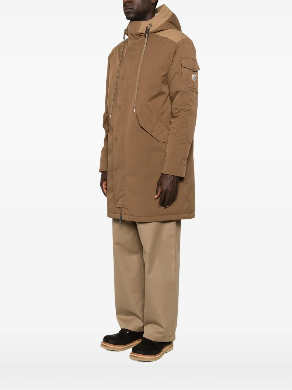 Moncler Jas met logopatch en capuchon Bruin