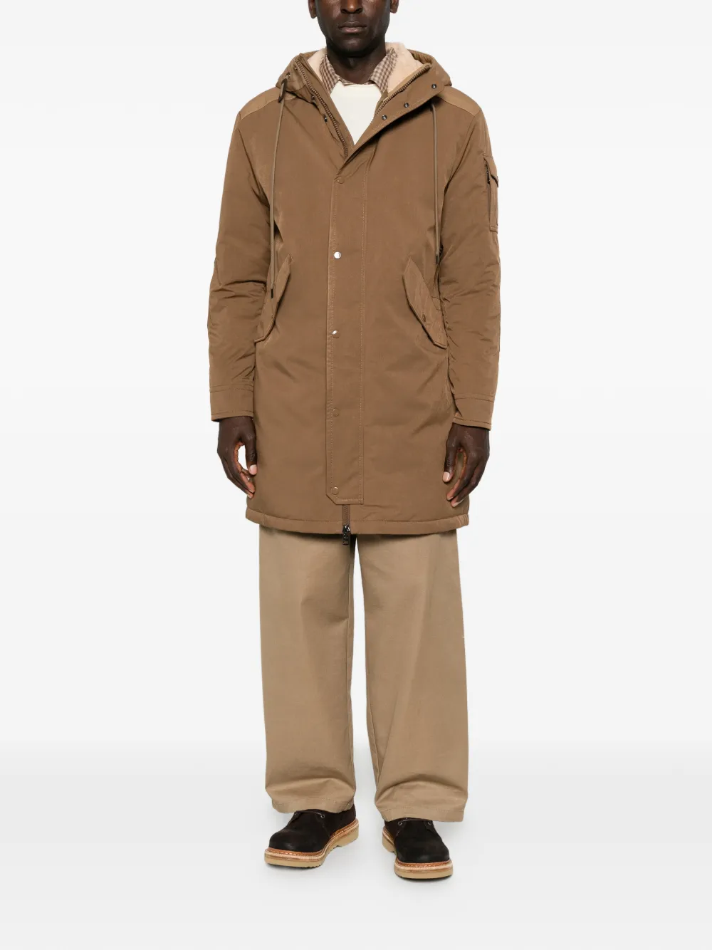 Moncler Jas met logopatch en capuchon Bruin