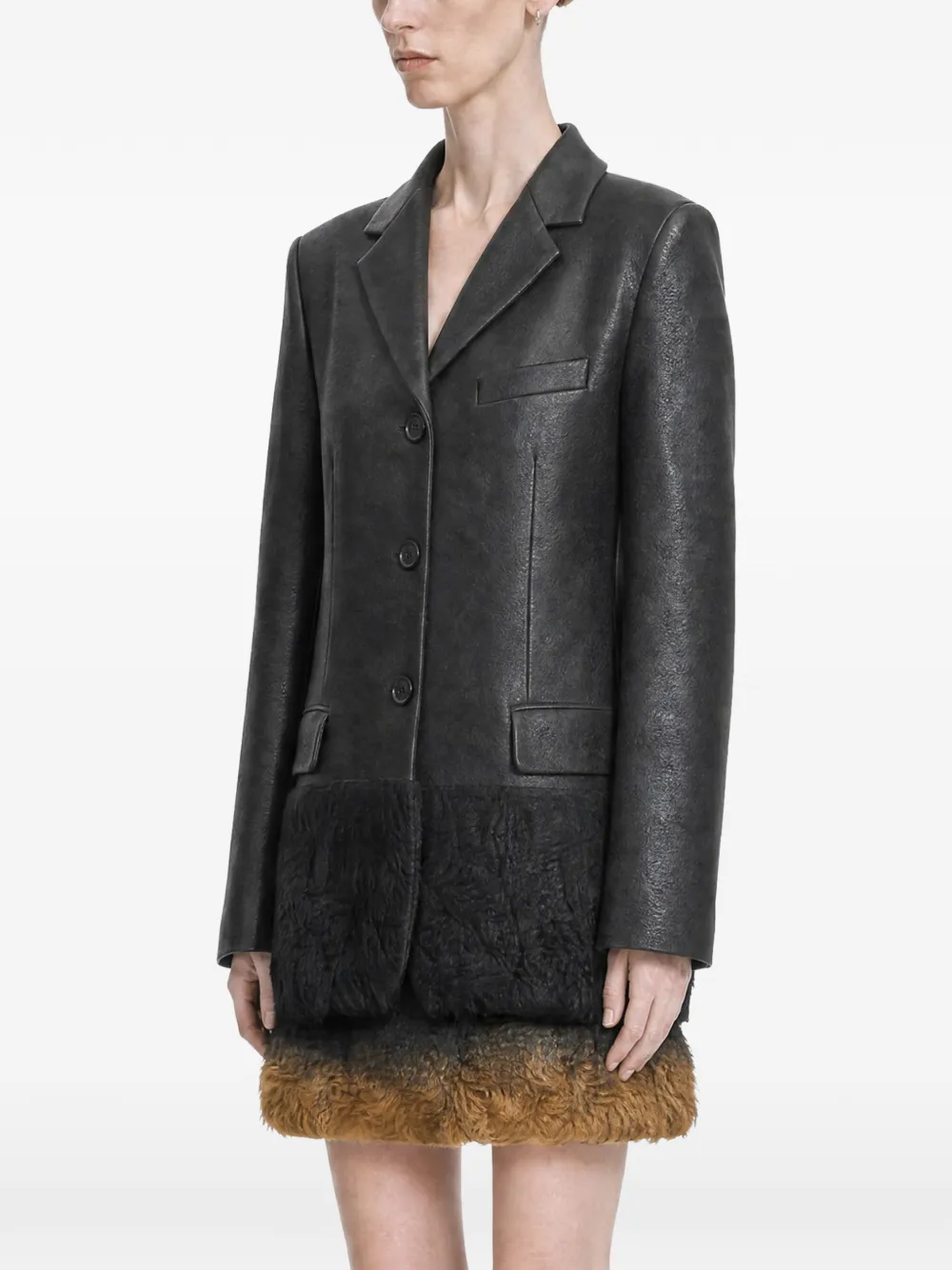 Miu Blazer van wolblend met lammy afwerking Zwart