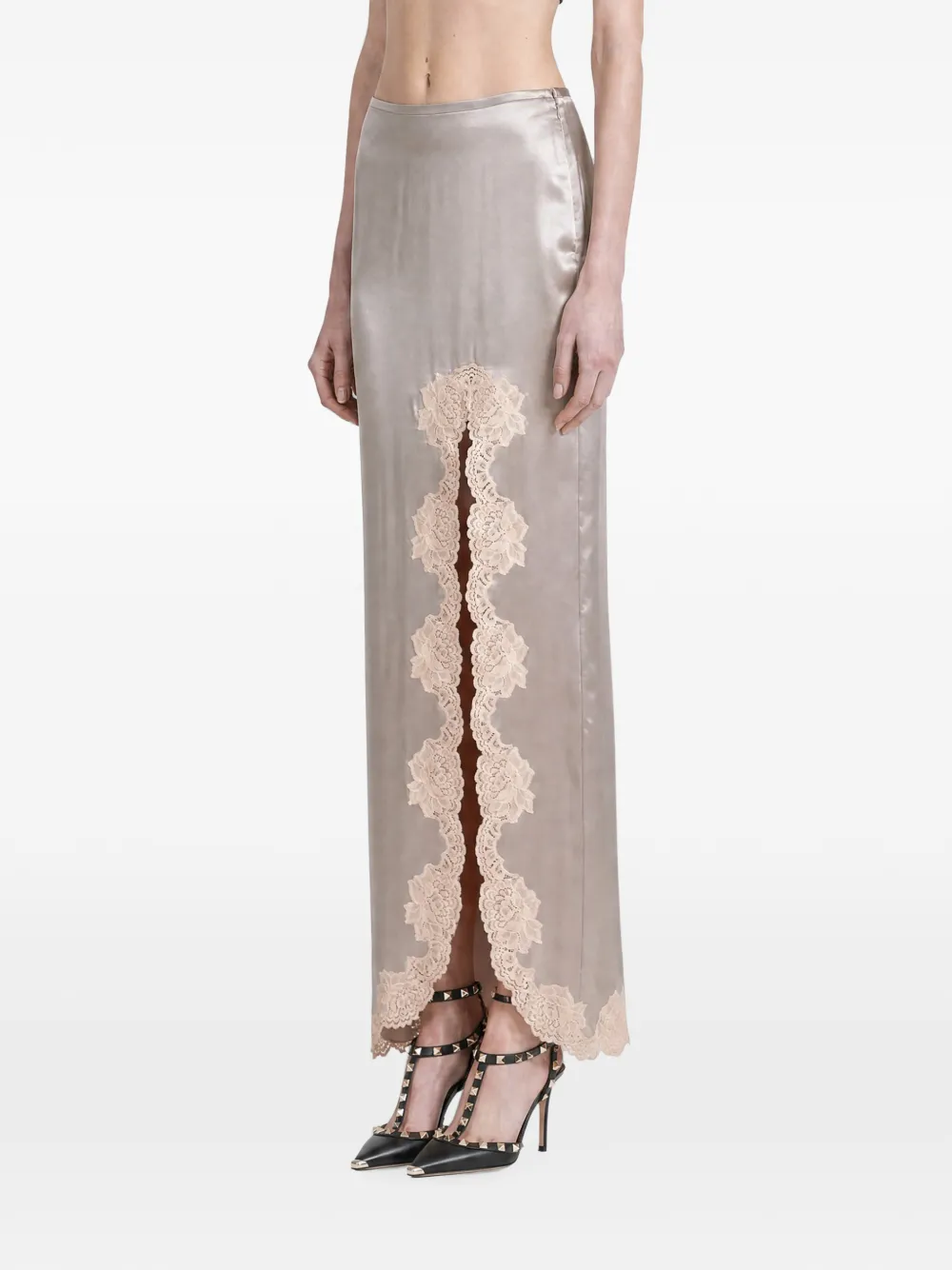 Valentino Garavani Maxi-rok met kanten afwerking en split Beige