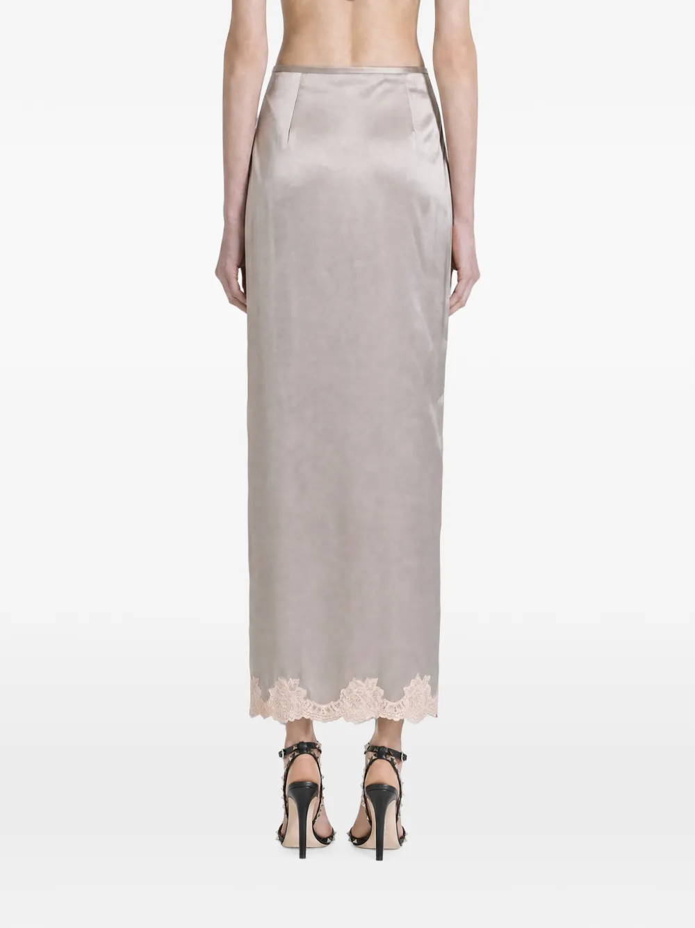 Valentino Garavani Maxi-rok met kanten afwerking en split Beige